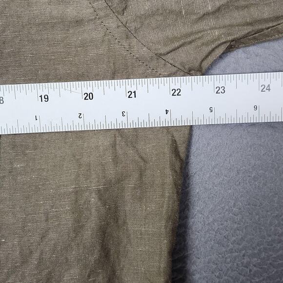 Uniqlo Shirt Mens Medium Green Linen Cotton Band Collar Short Sleeve Button - Picture 3 of 12